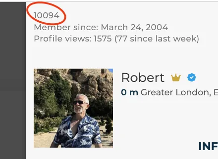 Where to find your profile number, at the top left of your profile