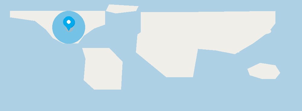 World map view showing a pin dropped over the United States