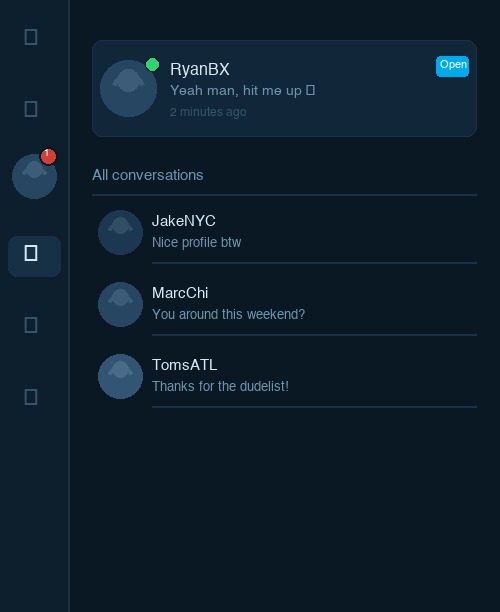 DudesNude sidebar showing an unread message notification with the sender's photo