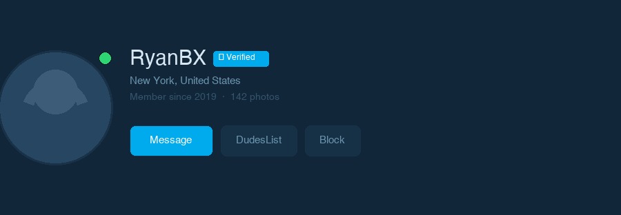 DudesNude profile page showing the Message button at the top of the action bar